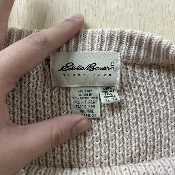 Vintage Eddie Bauer Sweater Mens XL Beige Waffle Knit Cotton Crewneck Pullover - Picture 6 of 12